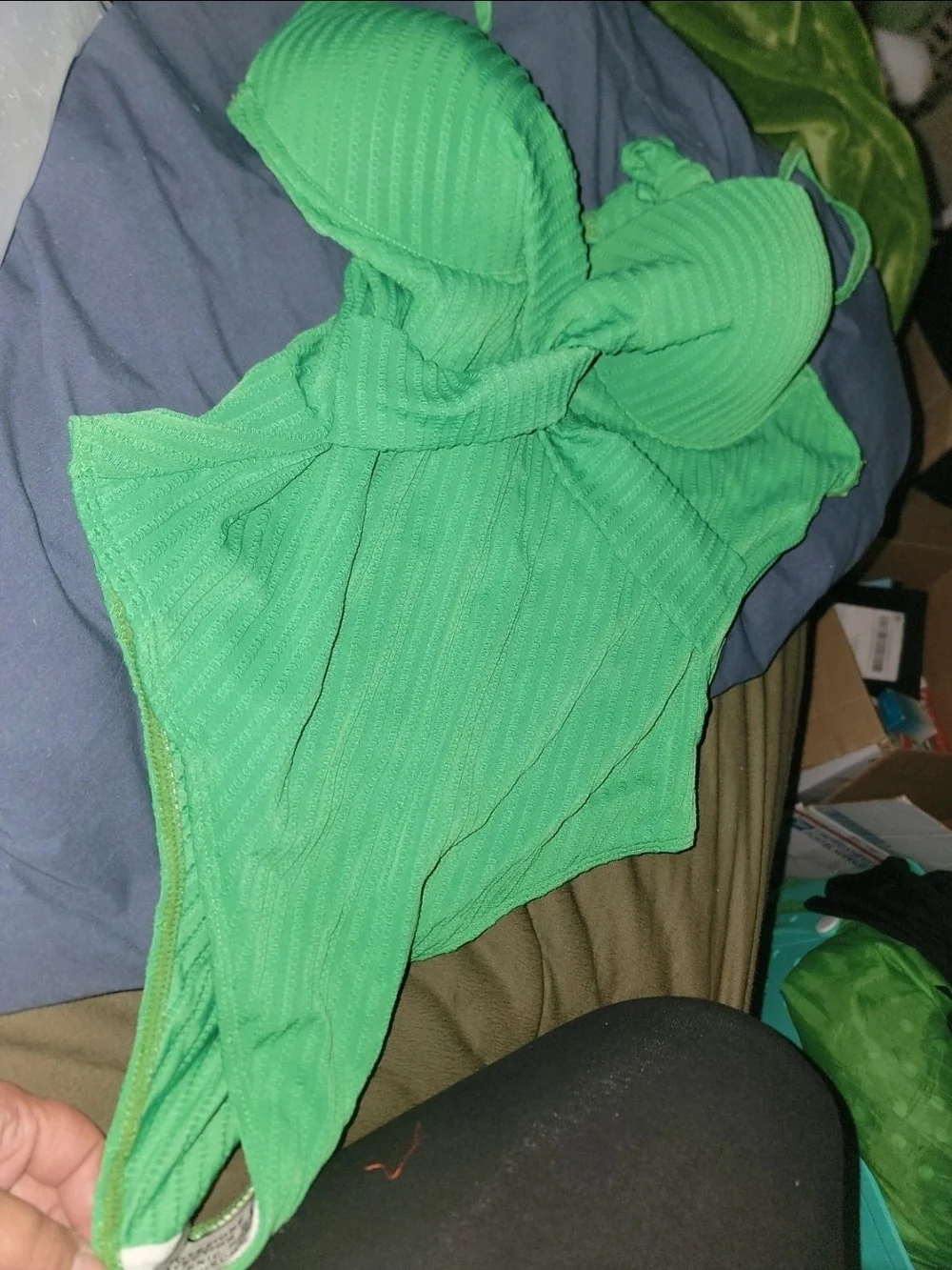 Green Ribbed One-Piece Swimsuit with Twist Front XL